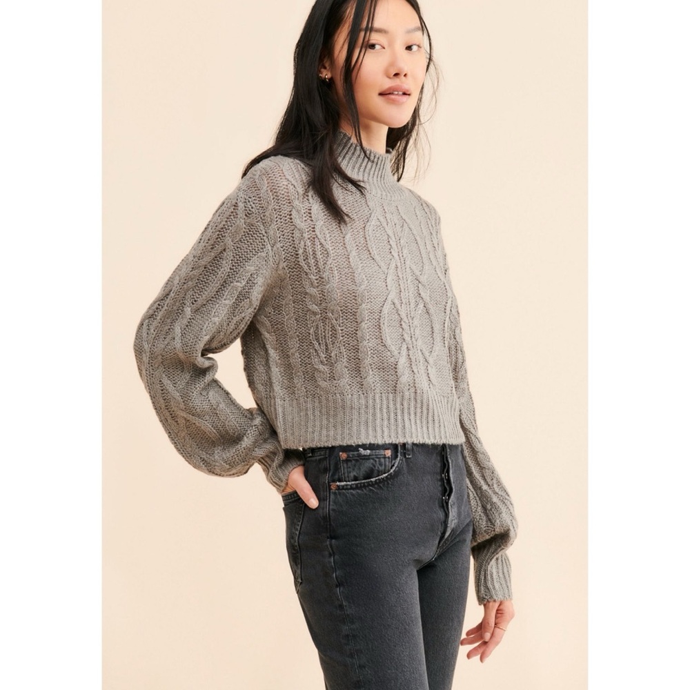 ❤️ NWT! Anthropologie x Vigoss Grey Cable Knit Mock Neck Sweater
